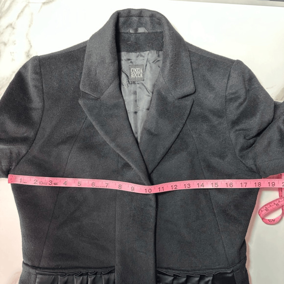 Cinzia Rocca Womens Wool Angora Dress Coat Size S Black Satin Pockets Coquette - Picture 11 of 16